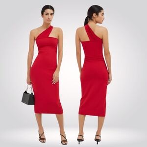 NEW Marcella Caterina One-Shoulder Neckline Red Cocktail Sheath Dress Size M